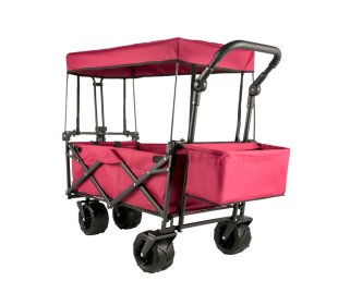 Collapsible Wagon Cart Red, Foldable Wagon Cart Removable Canopy 600D Oxford Cloth, Collapsible Wagon Oversized Wheels, Portable Folding Wagon Adjustable Handles, Beach, Garden, Sports